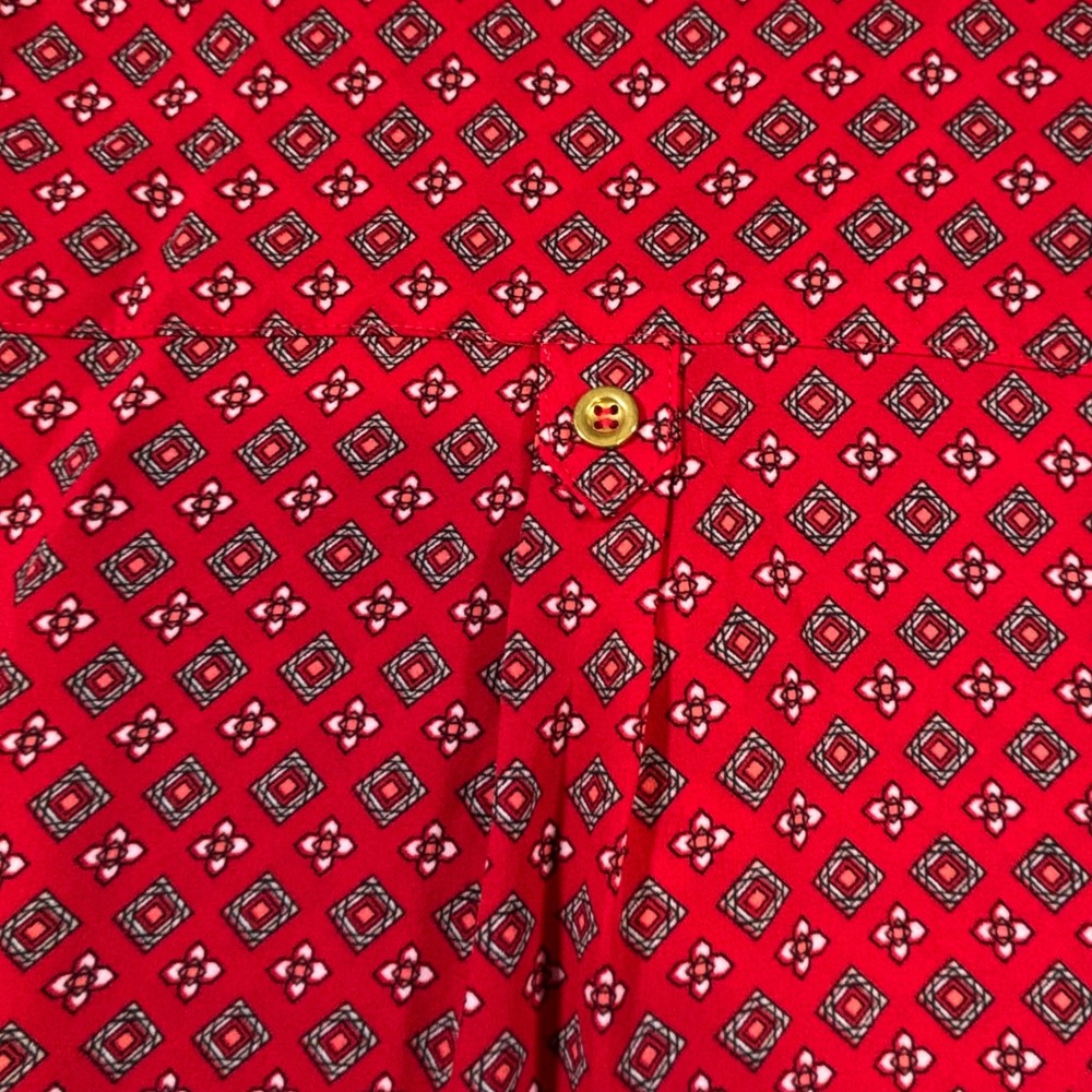 Zac & Rachel Womens Red Geometric Print Roll Tab Sleeve Blouse (Sm) Gold Buttons - Picture 3 of 8